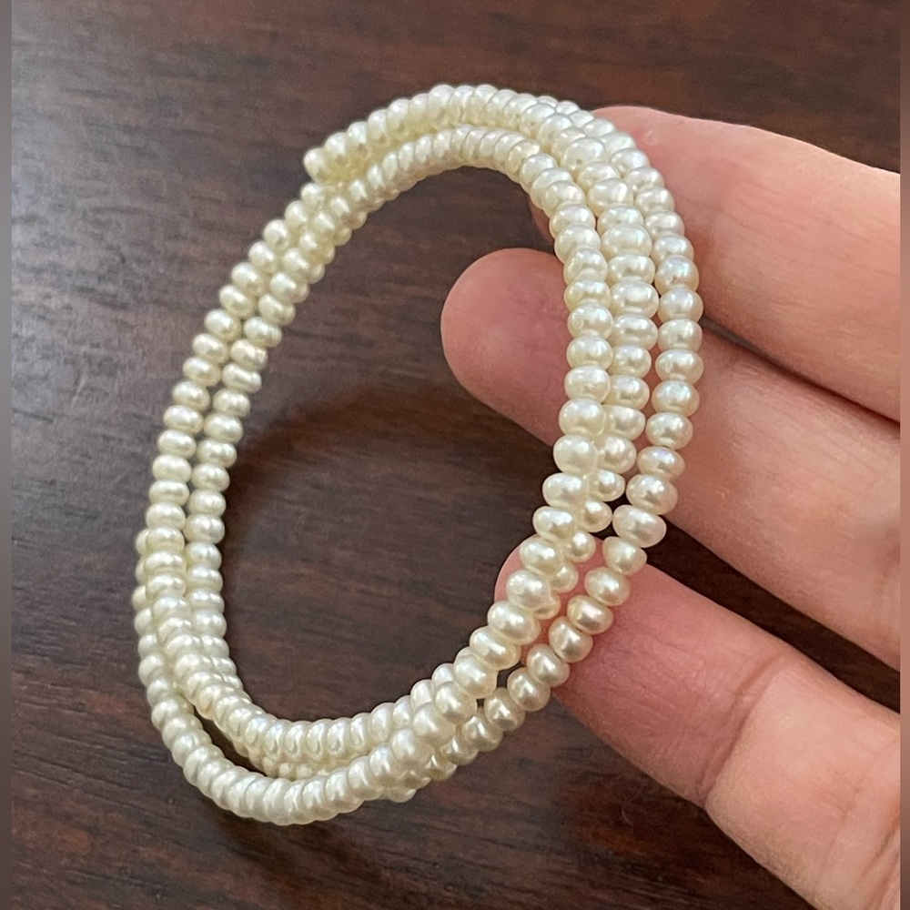 Cultured white freshwater pearl bracelet bangle - Picture 4 of 6
